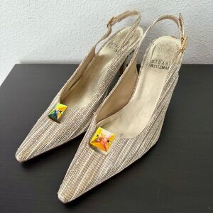 Stuart Weitzman Pointed Toe Kitten Heel Vintage Slingback Pumps Glitter